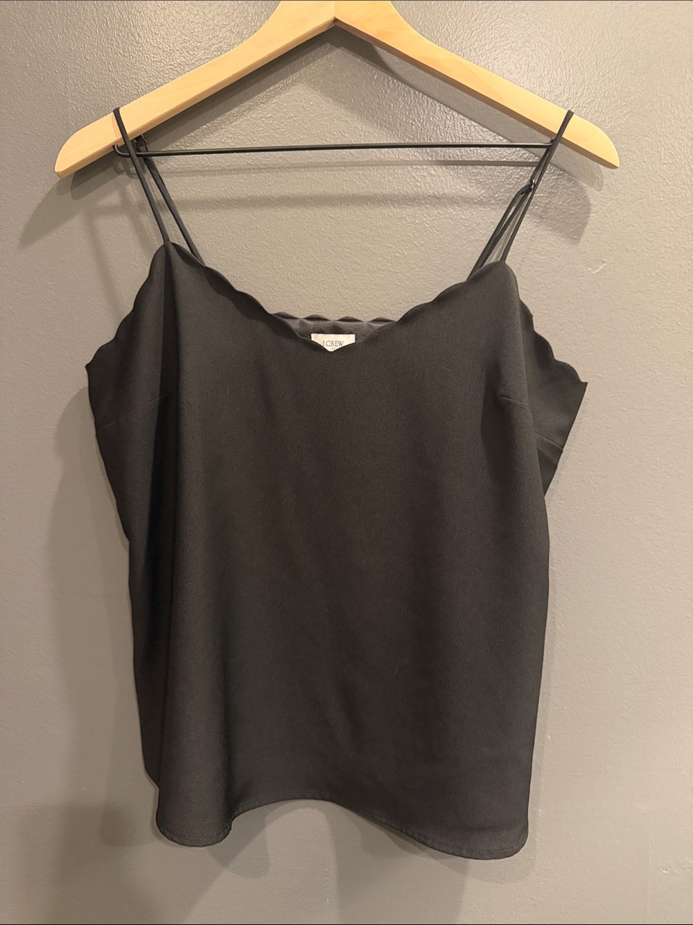 J. Crew Factory Black Scalloped V-Neck Camisole with Double Thin Straps